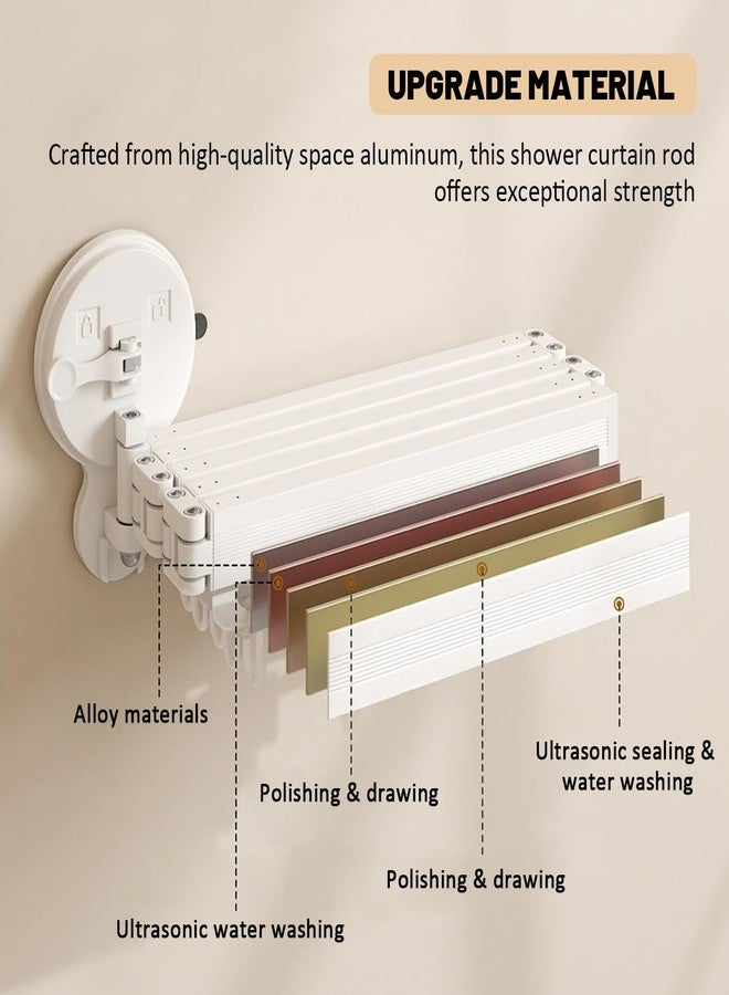 EHERDM Wall Mounted Folding Shower Curtain Rod Punch-Free Suction Cups 360°Collapsible Shower Curtain Rod for Bathroom Corner Bathtub Retractable Laundry Rack 5-Fold 68" - Image 5
